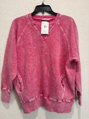 Zenana Outfitters Pink Mineral-Wash Pullover